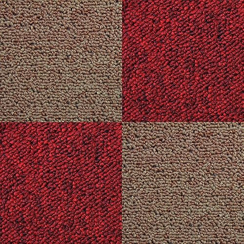 MonsterShop Carpet Tiles 40 x Sand & Scarlet Red 10 Metres Squared Commercial Hard-Wearing Heavy-Duty Domestic Beige Premium Office Home Flooring 50cm x 50cm