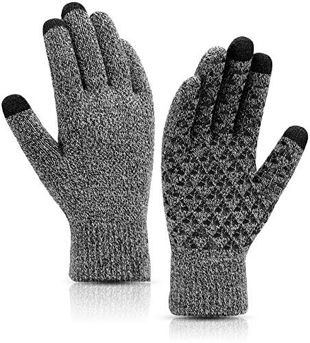 SIMIYA Winter Gloves for Men Women Soft Knit Thermal Gloves Warm Non Slip Touch Screen Glove for Cycling Driving Running White