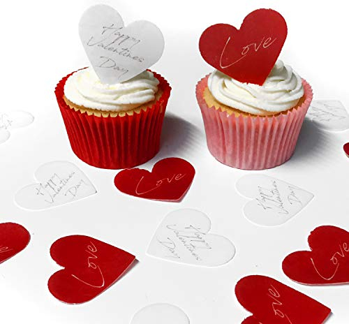 15 Precut Happy Valentines Day Red White Hearts Edible Wafer Paper Cake Toppers Decorations