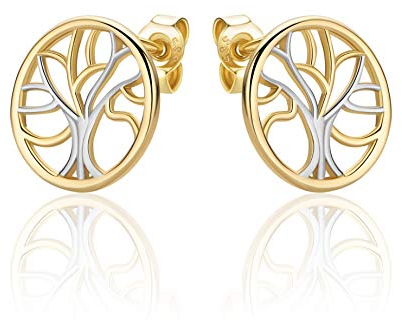 14 Karat 585 Ohrstecker Lebensbaum Ohrschmuck Bicolor Gelbgold Weißgold