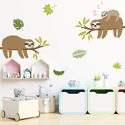Alwayspon Wandaufkleber für Kinder/Mädchenzimmer, niedliches Faultier, entfernbare Aquarell-Wandaufkleber, abziehen und aufkleben, Wandkunst für Zuhause, Kinderzimmer, Dekoration, Wohnzimmer
