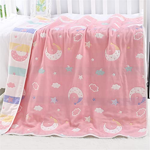 Hayisugal Kinder Decke 6-lagig Babydecke aus 100% Baumwolle - kuschelige Baumwolldecke Ideal als Kinderwagendecke, Erstlingsdecke, Bettdecke oder Kuscheldecke, Rosa Nachthimmel, 120x150cm