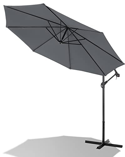 XEMQENER 3M Banana Cantilever Parasol with Cross Base, Dark Grey