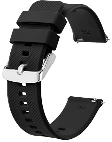 BISONSTRAP Bracelet de Montre 22mm, Bracelets de Montre en Silicone à Dégagement Rapide pour Hommes Femmes (Noir, Boucle Argent)