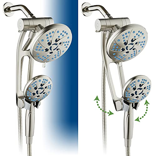 AquaCare Spa Station Hochdruck 48 Modi Regen & Handheld 3-Wege-Duschkopf Combo mit verstellbarem Arm – antimikrobielle Düsen, extra langer 1,8 m Edelstahlschlauch, Wandhalterung/Nickel-Finish