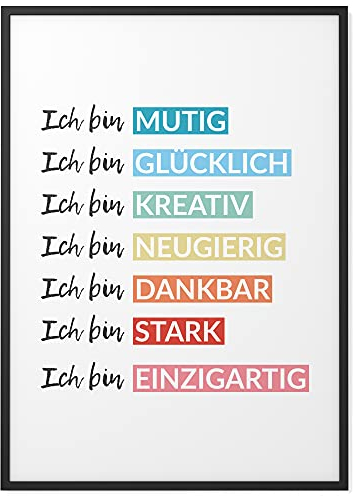 Papierschmiede® Kinderposter in A4 gerahmt im schwarzen Holzrahmen, Wanddeko für Kinderzimmer & Babyzimmer, Wandbild für Jungen & Mädchen, Lernen Schule Motivation, Affirmation Farben