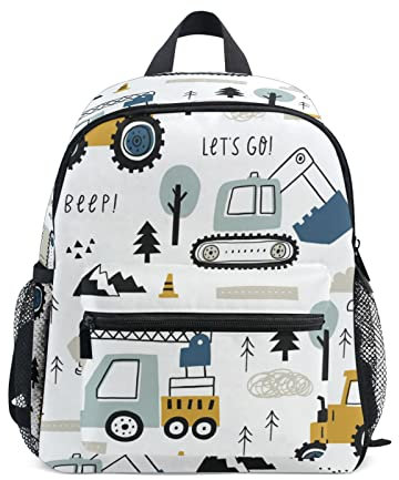 Kinder-Rucksack für Jungen, LKW, Bagger, Kleinkinder, Taschen, Vorschule, Kindergarten, kleiner Brustgurt, 3–8 Jahre alt, Mehrfarbig, 10x4x12 in, Tagesrucksack