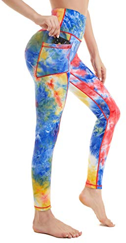 AMYTIS Sport Leggings Damen High Waist Yogahose mit Handyfach Lang Sporthose Blickdicht Leggins Fitness Bunt Sportleggins,S rot schwarz