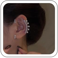 Wendalern Kristall Ohr Manschetten Ohrring Süßwasserperle Manschette Wickel Ohrringe Silber funkelnde Cz Kletterer Ohrringe Perle Strass Ohrclips Schmuck für Frauen und Teenager Mädchen