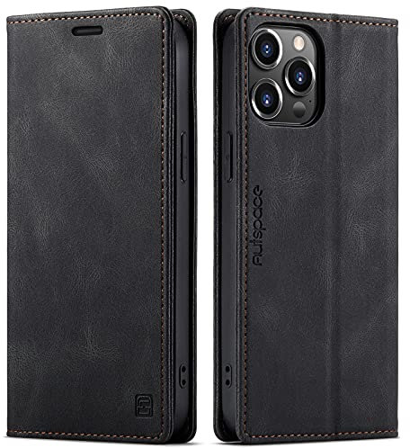 LOLFZ for iPhone 14 Pro Wallet Case, Magnetic Flip Leather Case with RFID Block Card Slots Kickstand Shockproof Protective Cover Compatible with iPhone 14 Pro - Black