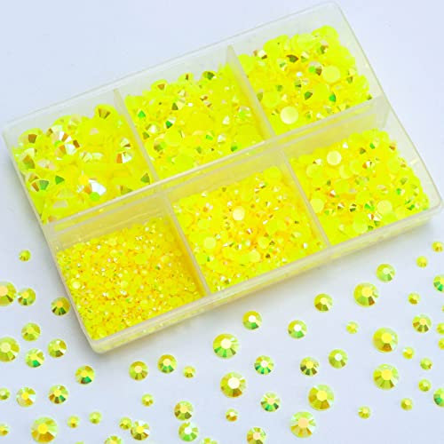 Briskbloom 3000PCS Resin Flatback Rhinestone, 2mm 3mm 4mm 5mm 6mm Citrine/Lemon Yellow AB Flatback Jelly Resin Rhinestones for Tumblers, Mugs, Bottles, Craft Decoration, Bling Glitter Gem Stone