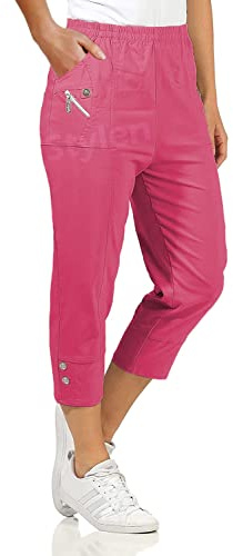 URBAN STITCH Womens Capri Trousers Ladies Three Quarter Soft 3/4 Cropped Pants UK Ladies Stretch Pull on Trousers Elasticated Waist Plus Size Summer Shorts (12, Cerise Pink)