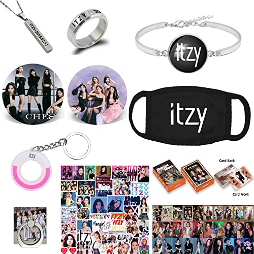 ZHENGGE Kpop ITZY Geschenkset, ITZY Fotokarte, Aufkleber, Armband, Gesichtsschild, Ringe, Anhänger Halskette, Knopfstift, Telefonringhalter, Schlüsselanhänger, Kunststoff