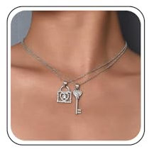 Inilbran Boho Crystal Key Lock Choker Necklace Layered Rhinestone Padlock Necklace Choker Silver Crystal Cz Key Necklace Sparkly Cz Lock Key Pendant Necklace Jewelry for Women and Girls