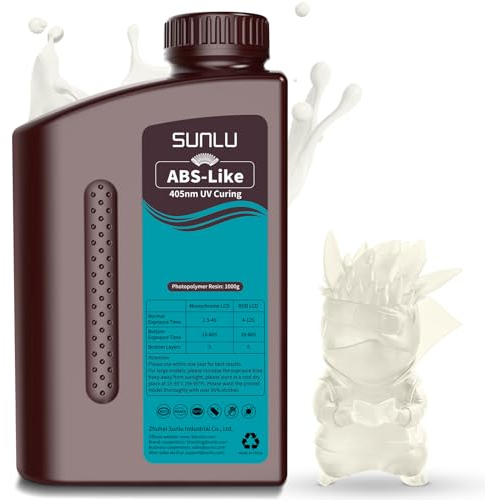 SUNLU ABS Like Resin for 3D Printer 1KG, 405nm UV Curing Photopolymer Rapid 3D Resin for 2K 4K 6K 8K LCD/DLP/SLA 3D Printers, Non-Brittle & High Precision & Low Shrinkage, 1000G, Transparent