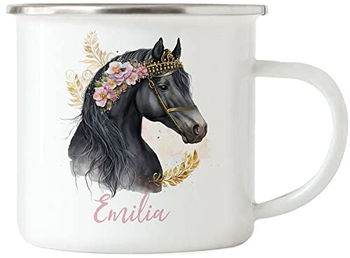 Kiddle-Design Pferde Emaille Tasse Personalisiert Mädchen Kindertasse Becher Kinder Pony Pferdemädchen Geschenk Namenstasse Namen Pferdemotiv