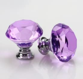 Boxonly 2Pcs Purple Crystal Cabinet Door Knobs 40mm Cupboard Dresser Drawer Flat Diamond Pull Handles with M4x22mm Screws