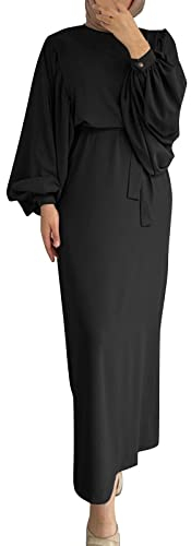 Damen Muslimische Maxi Abaya Kaftan Kleid Gebet Chiffon Offenes Kleider Muslimisches Abaya Kaftan Damen Einfarbig mit Voller Länge Hijab Türkisch für Frauen Schwarz XL