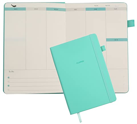 AMO HERMOSO Wochenplaner Ohne Datum A5, Planer Undatiert, Terminplaner PU Leder Hardcover Notizbuch, Organizer Terminkalender 176 Seiten Blau