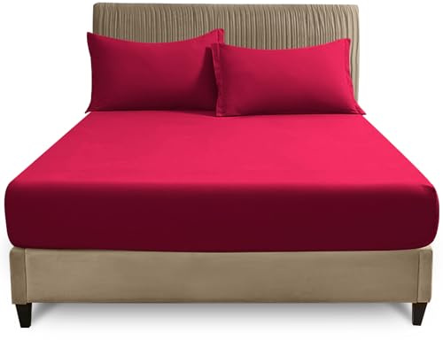 GC GAVENO CAVAILIA 4Ft Fitted Sheets 25 Cm Deep - Easy Care Soft Polycotton Fabric (120x190 cm) - Hypoallergenic & Fade Resistant Fitted Sheet Small Double - Elastic Corner Bottom Sheet, Red