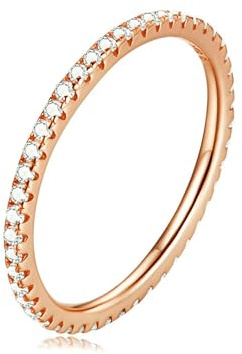 SUGARKITTEN LONDON Sterling Silver Full Eternity 1.5mm Pave Set CZ Crystal Stacking Ring I - U (Rose Gold, Q)