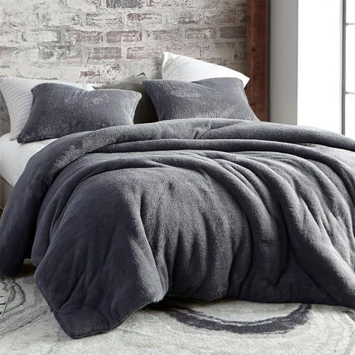 Nyescasa Plüsch Bettwäsche 135x200 Winter Warme Flauschige Teddy Fleece Winterbettwäsche Set Grau Anthrazit Cashmere Touch Bettbezug Kuschel Deckenbezug mit Reißverschluss und Kissenbezug 80x80cm