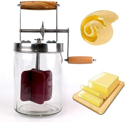 1L/1.5 Liters Butter Churner, Vintage Glass Butter Churner, Butter Maker Cream Mixer in Minutes Easy to Use, Hand Crank Mason Jar, Manual Butter Churner (Size : 1l)