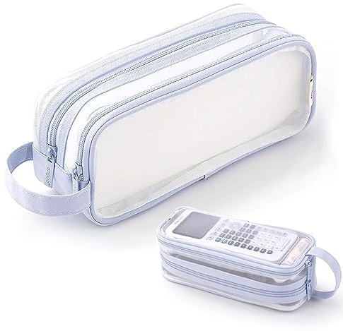 X SIM FITNESSX durchsichtig Federmäppchen Mäppchen Teenager Federtaschen Groß Etui Schule Big Pencil Case Büro Federtasche Erwachsene Transparent (Blau)
