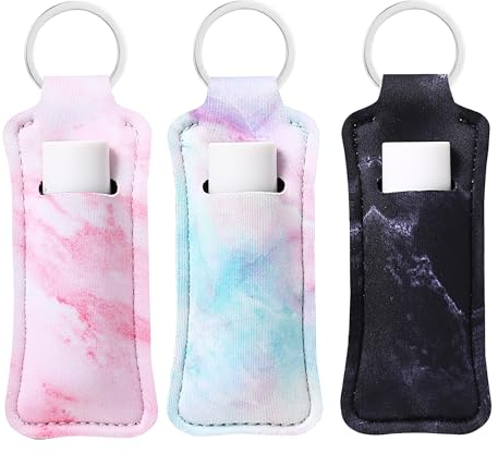 COOKOOKY Chapstick Holder Keychain Cute Lip Balm Keychain Holder with Clip Lip Balm Lipstick Lip Gloss Holder Keychain, Marmor, Large