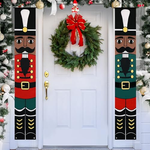 2pcs Christmas Banner for Nutcracker, 11.5 x 70.8 Inch African American Christmas Decorations Soldier Door Porch Banner Doorway New Year Decor for Xmas Holiday