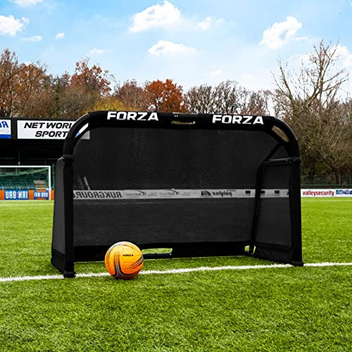 FORZA Aluminium POD Football Goal | Fold-Away & Freestanding Target Goals | Carry Bag Included [9 Colours & 3 Size Options] (Black, 4ft x 2.5ft)