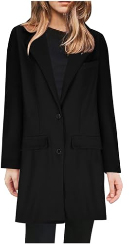 AMhomely Long Blazer Jackets For Women UK Plus Size Button Suit Coats Smart Casual Light Weight Jacket Long Sleeve Plus Size Formal Jacket Plain Oversized Lapel Dress Jacket Clearance