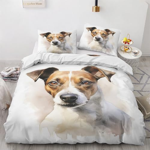 GEDAEUBA Jack Russell Terrier Bettwäsche 135x200 Winter - Hunde Bettbezug 135 x 200 2er Set, Wendebettwäsche und Kissenbezug 80x80, Weiche & Angenehme Mikrofaser Bettwäsche-Sets mit Reißverschluss