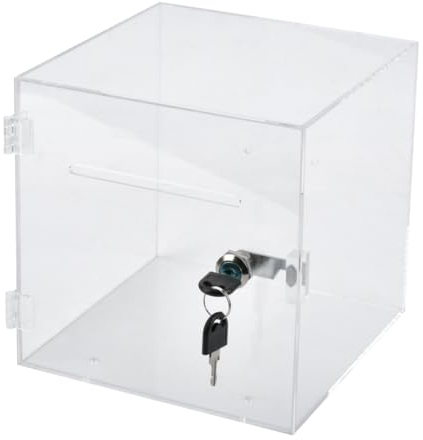 USENG Acrylspendenbox Abschließbare Acryl Spendenbox Losbox mit Schloß,Durchsichtig Gewinnspielbox Aktionsbox Vorschlagsbox Wahlbox Wahlurne Kummerkasten,Spendenbox Spardose für Kommentare Stimmzettel