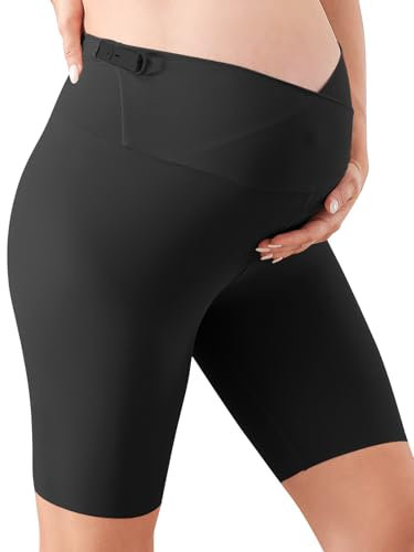 GroYolan Legging Maternité Court Femme Grossesse Pantalons Ajustable Maternité Sport Tenue au-Dessus des Bosses Vêtements été Femme Enceinte Noir M
