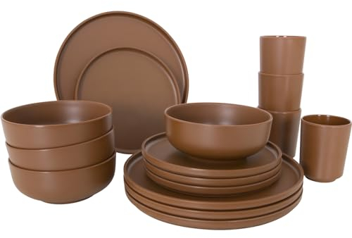 Bo-Camp Melamin Campinggeschirr Set Patom Reise Essgeschirr Teller Becher 16tlg braun