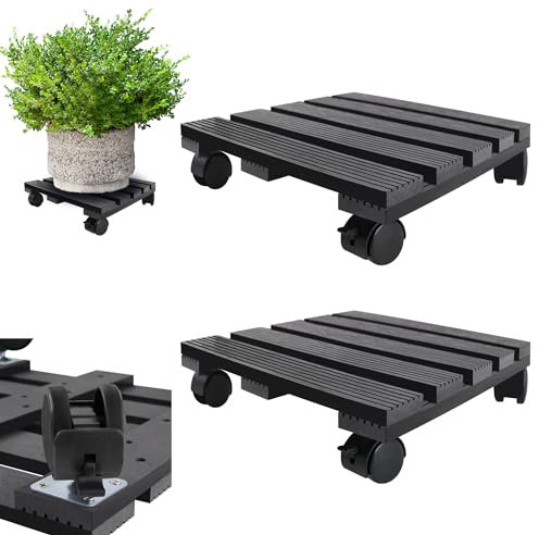 MAYTIIMO Lot de 2 rouleaux carrés WPC pour plantes - 30 x 30 cm - Charge maximale : 100 kg - Soucoupe - Planche à roulettes - Pour l'extérieur et l'intérieur - Anthracite