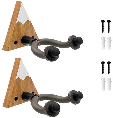 Daily Treasures 2er Set Gitarrenhalter für die Wand mit Bergmassiv-Holzsockel & Polsterung - Profi Wandhalterung für E-Gitarren, Akustikgitarren, Bass, Ukulele & Saiteninstrumente