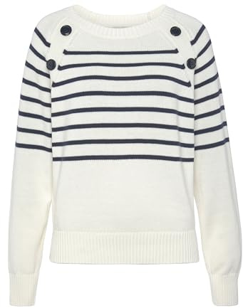 VIVANCE by Lascana Damen Streifenpullover mit runden Halsausschnitt, breite Rippstrickbündchen, Lange Raglanärmel, Zierknöpfe vorne, weiche Strickqualität für den Alltag