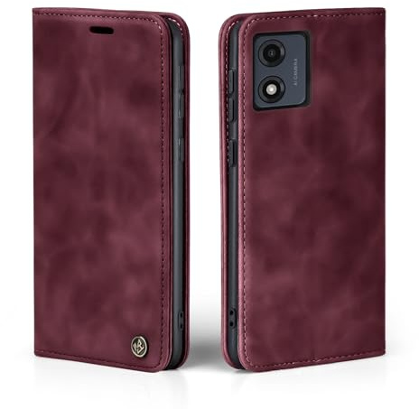 LBH Handyhülle für Motorola Moto E13 in Weinrot mit Karten- und Geldfach Smartphone Hülle mit Standfunktion Flip Case Schutzhülle Magnetverschluss Vintage