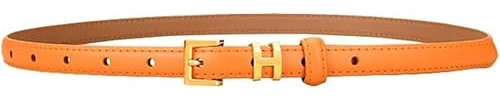 CROWEL Gürtel, Damengürtel, schmaler Ledergürtel for Damen mit schmalem Bund, Kleidermantel, verstellbarer Damen-Ledergürtel(Orange)