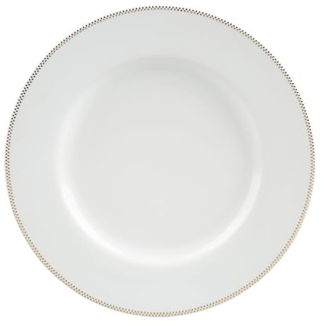 GENEVIEVE LETHU 539669 Assiette Plate Ø 26,5 cm - Collection Voie LACTEE - Porcelaine Fine Blanche - Frise dorée Décor Etoiles