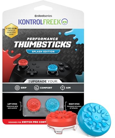 KontrolFreeek Splash - Mando para Nintendo Switch Pro | Pulgares de rendimiento | Cóncavo | Azul/Rojo