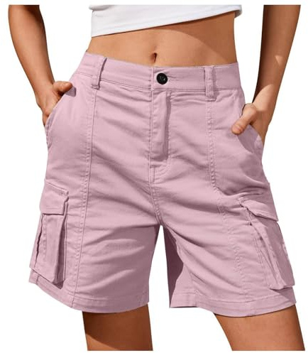 Gefomuofe Pantaloncini cargo da donna corti bermuda da donna, lunghezza al ginocchio, elastico a vita alta, gamba corta, in cotone, casual, corti, pantaloni cargo estivi, Colore: rosa., S