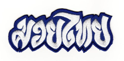 Muay Thai Boxen Blau Weiß Aufnäher zum aufbügeln oder aufnähen Bügelbild Aufbügler für Kleidung gestickter Bügelpatch Applikation Thaiboxen Kickboxen Kampfsport Sport Patch Größe 9,8 x 4,0 cm