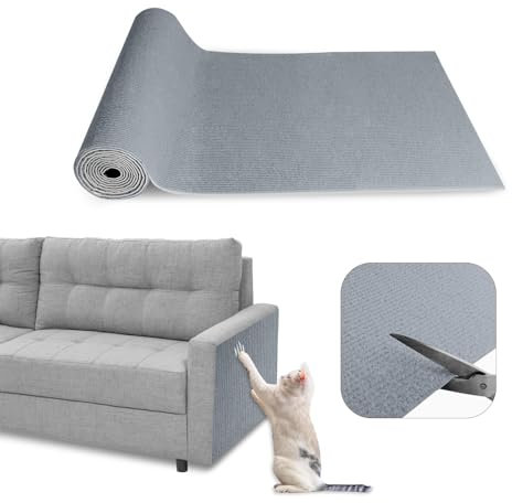 SDLDEER Cat Scratching Mat, 40 x 200 cm Self Adhesive Cat Scratch Mat, DIY Trimmable Climbing Wall Scratcher Protector, Anti Scratch Furniture Protector for Carpets, Sofa, Floors, Walls (Light Grey)