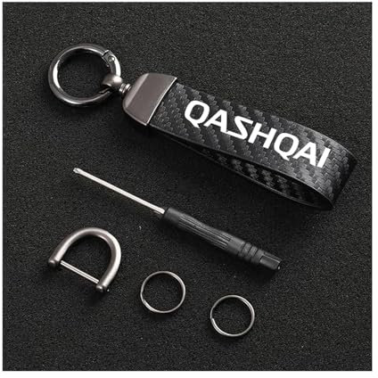 Generisch Auto Schlüsselanhänger für Nissan Qashqai Kohlefaser Leder Seil 360 ° Drehbarem Anti-Verlust-D-Ring Schlüsselanhänger Auto Zubehör,Black-12.5CM