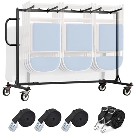 Folding Chair and Table Cart,One Tier Folding Chair Dolly with 4 Inch Swivel Caster 400LBS Capacity Chair Holder Rack Come with Strap Easy to Store&Move 42 Folding Chair,Space Saving Solution