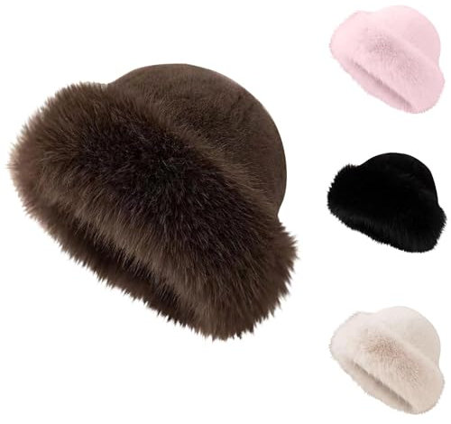 Battnot Mütze Damen Angebote Fellmütze Pelzmütze Damen Weihnachtsmütze plüschmütze Warm Weich Damenmütze Kunstfell Faux Fuchs Pelz Warm Weich Russische Kunstpelzmütze für Reisen, Skifahren, Wandern
