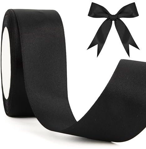 Geschenkband Schwarz 40mm Satinband 23 Meters Schleifenband Schwarz Für Geschenkverpackung Seidenband Black Geschenkbänder Für Haarbögen Stoffband Für Halloween Dekoration Satinbänder